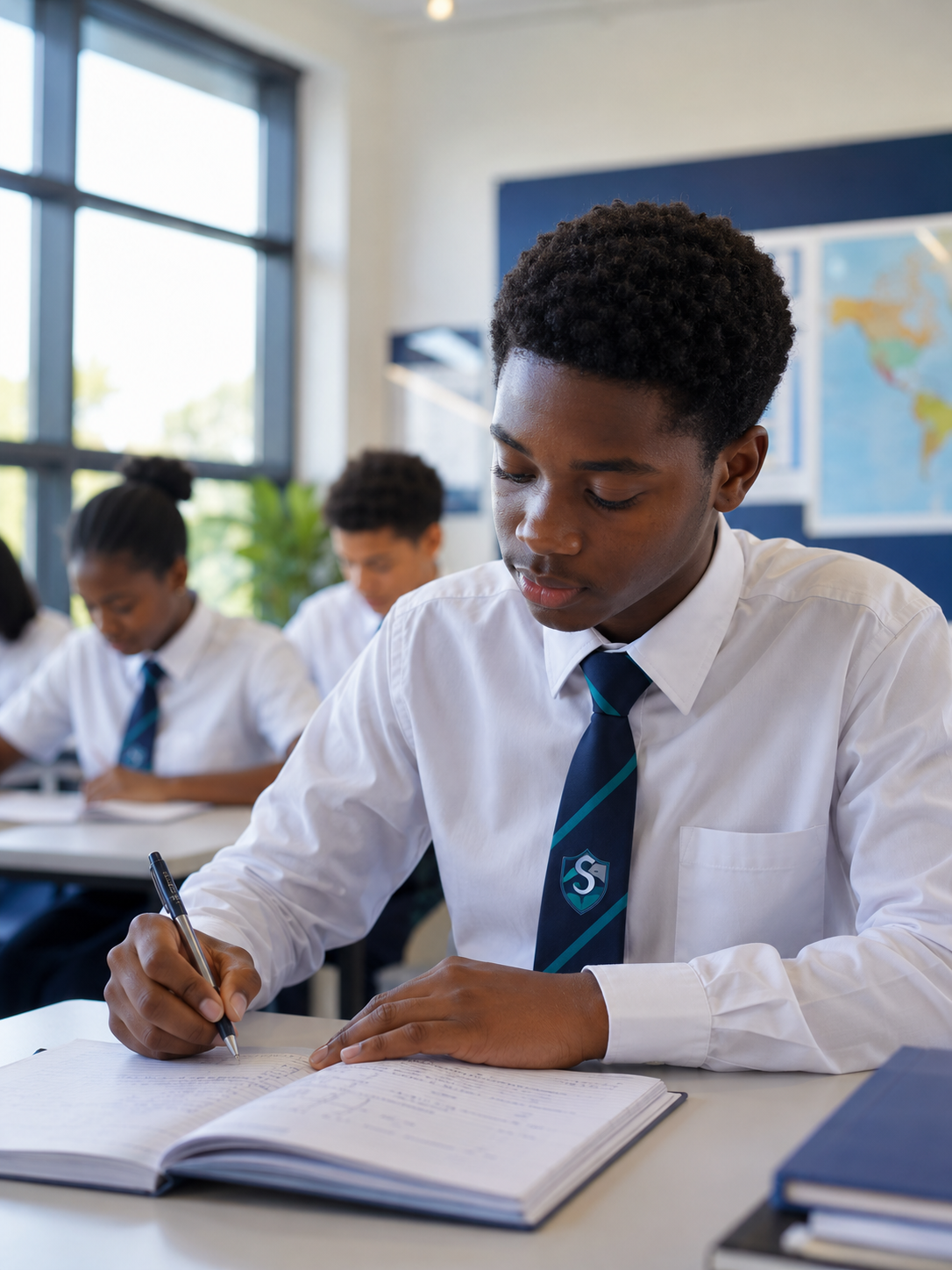 A student concentrating during class
